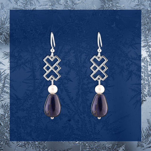 Earrings Novohrad ornament 1 + pearl + lapis