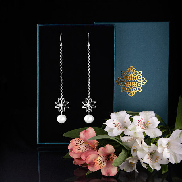Earrings Novohrad star 1 + pearl – long