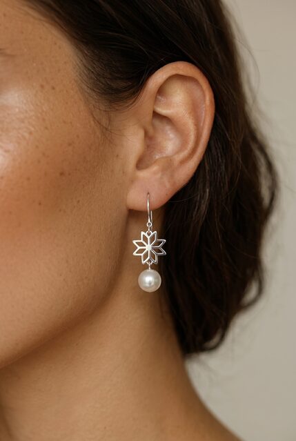 Earrings Novohrad star 1 + pearl – short