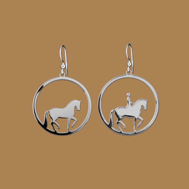 Earrings piaffe - horse + rider circle - 3 cm
