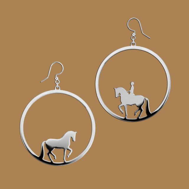 Earrings piaffe - horse + rider circle - 4 cm