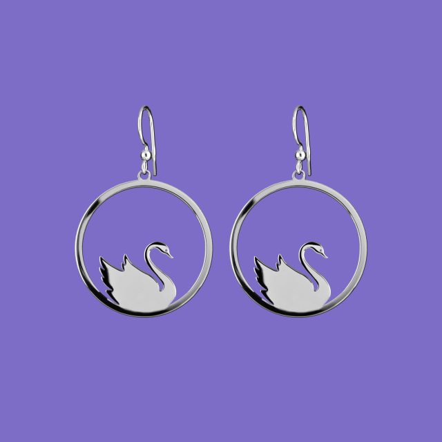 Earrings swan - circle - 3 cm