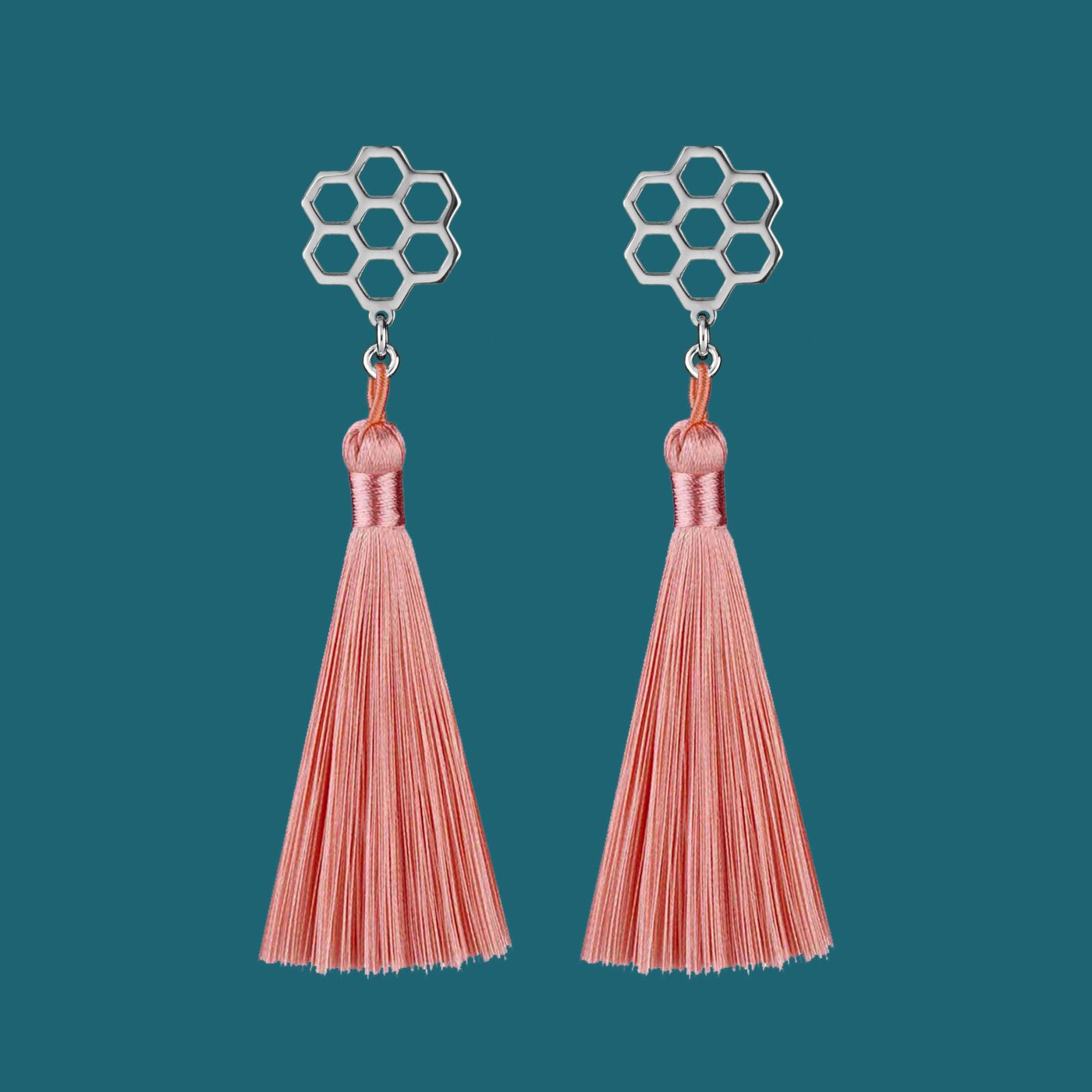 Earrings honeycomb 1 studs - tassels