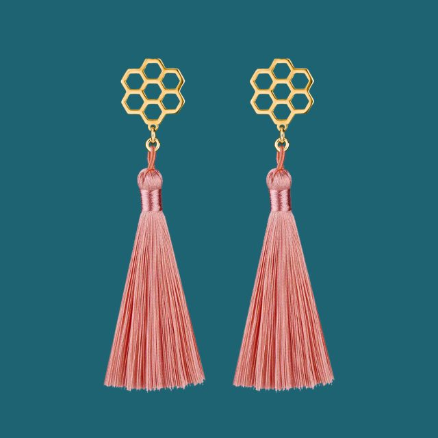 Earrings honeycomb 1 studs - tassels