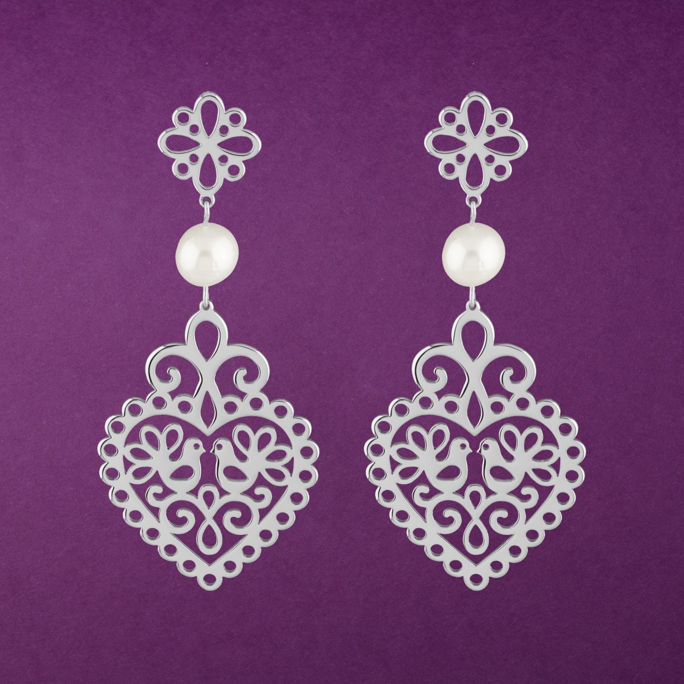 Earrings heart doves 2