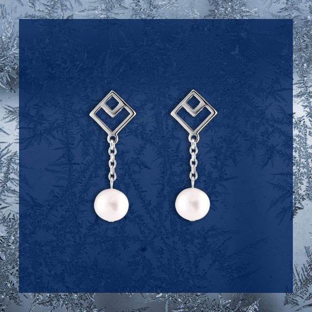 Napichovacie náušnice - Novohrad ornament štvorec 3 + perla