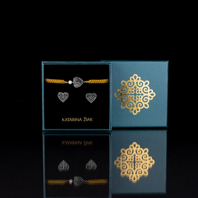 Set stud earrings + cord bracelet linden + pearl