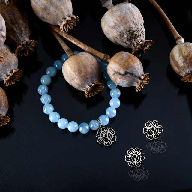 Set poppy - stud earrings + bracelet (various gemstones)