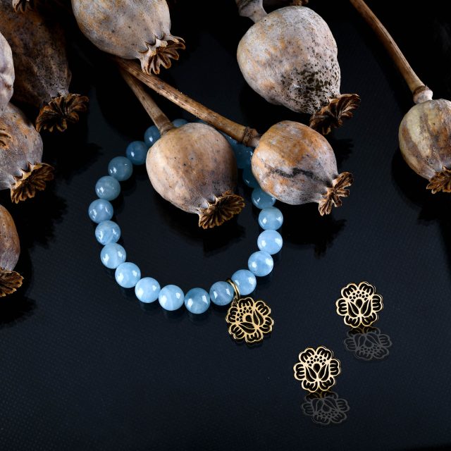 Set poppy - stud earrings + bracelet (various gemstones)