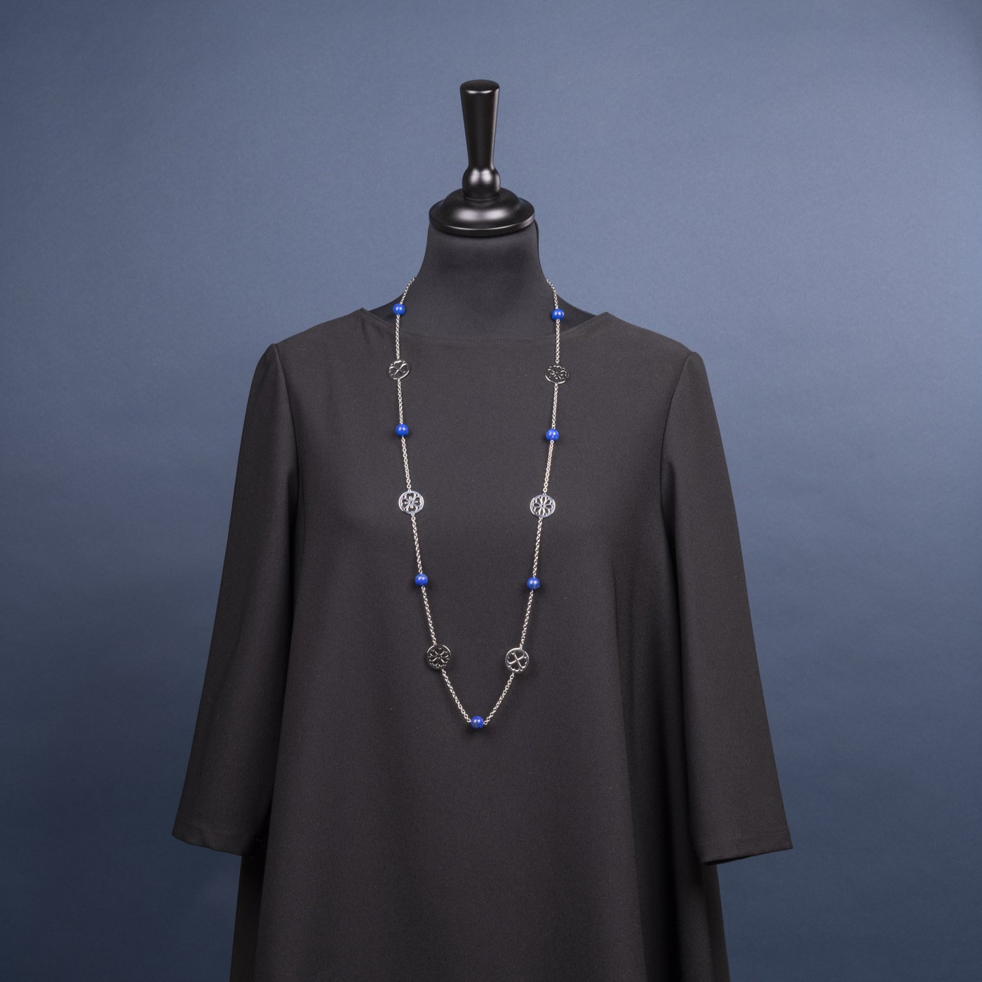 Chain lace circles flowers - combined + lapis (various gemstones to choose from)