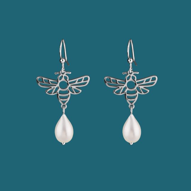 Earrings honeybee 5 + tear pearl