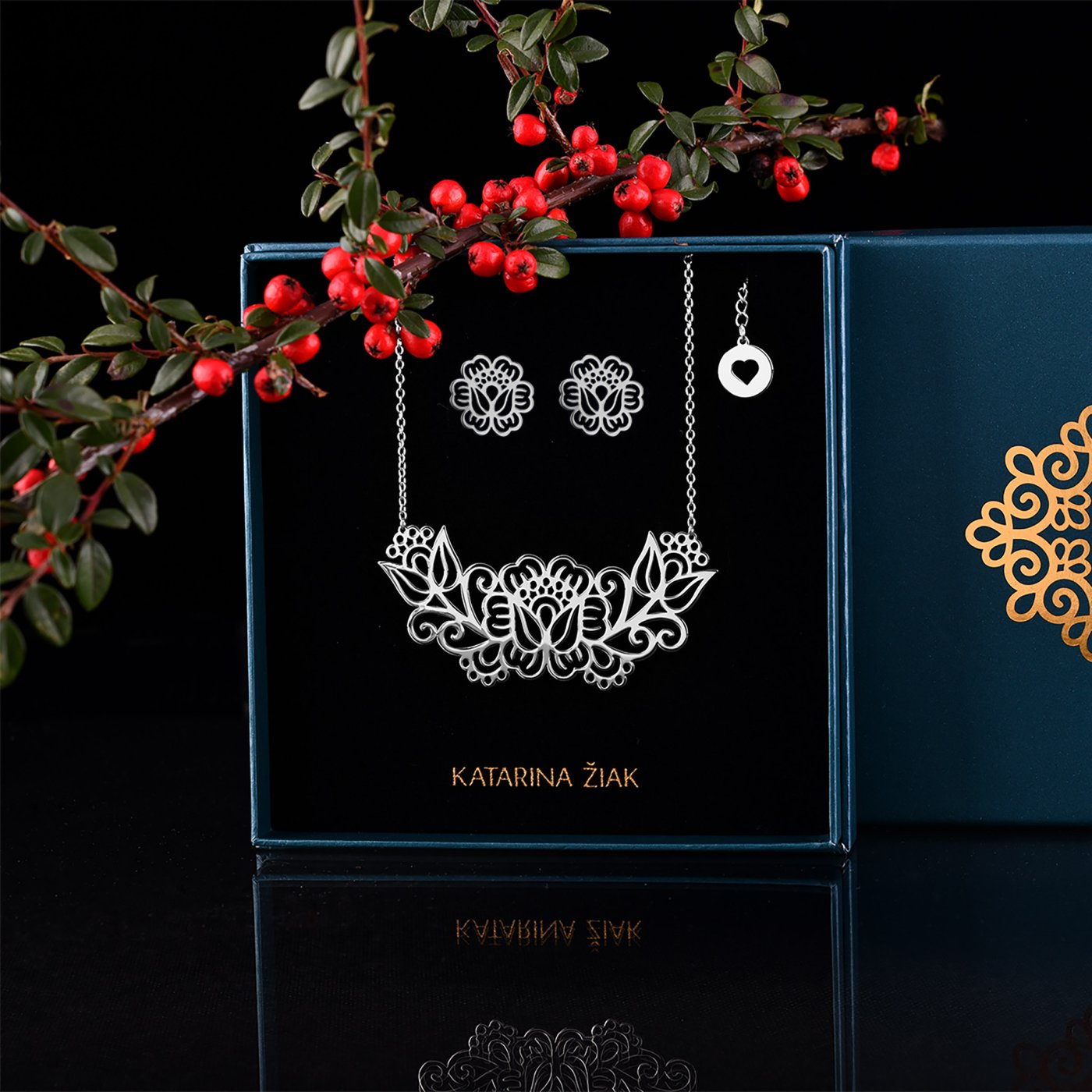 Set poppies 4 - necklace + studs