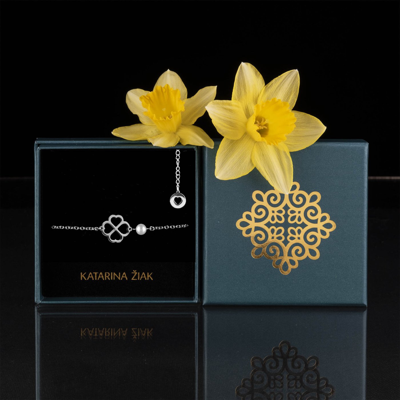 Bracelet quatrefoil 1- chain + pearl