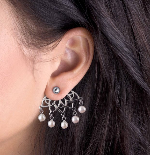 Ear Jackets sunflower - small fan 2 + pearls