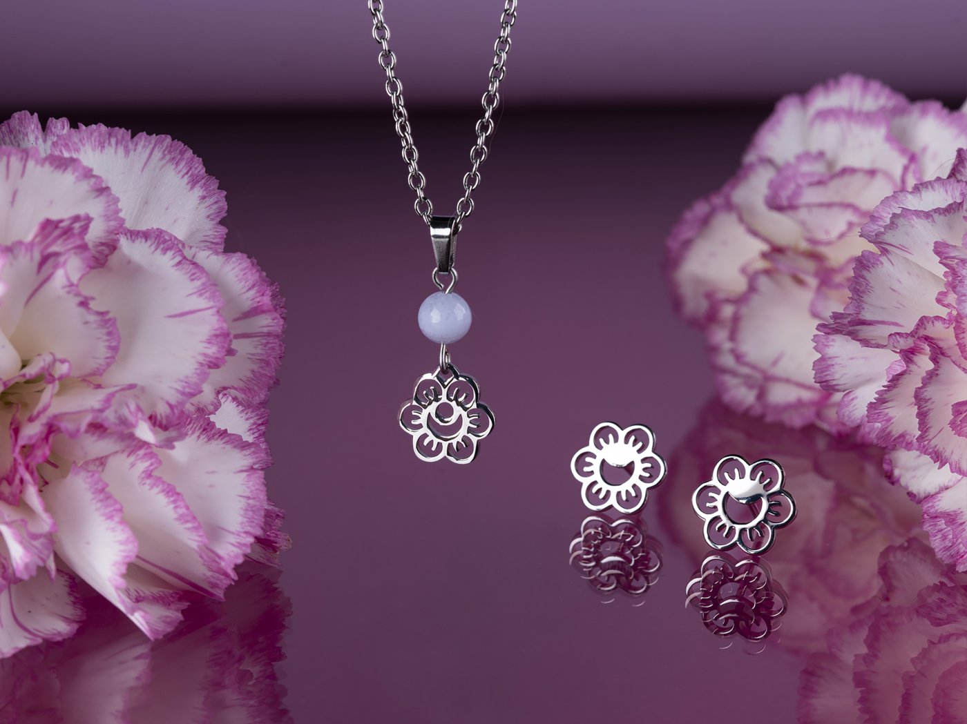Set - pendant Ábelová  Veronika chalcedony  + studs