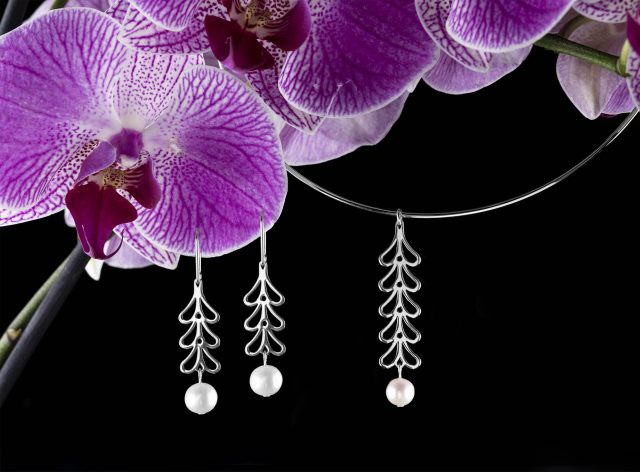 Set hoop choker necklace + earrings Ábelová - leaves