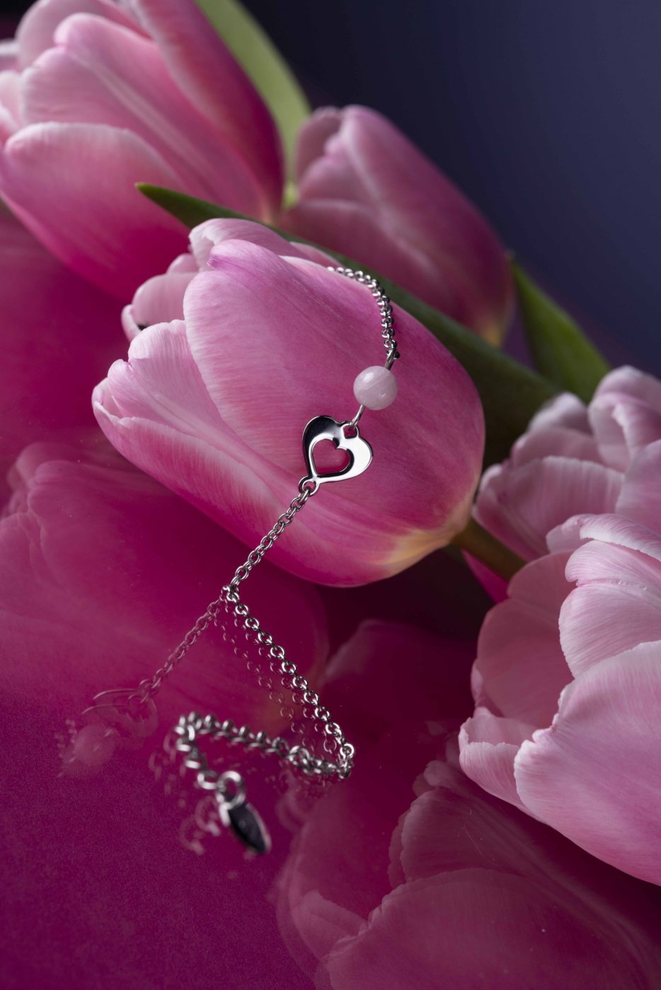 Bracelet heart ornamentalistics - chain + kunzite