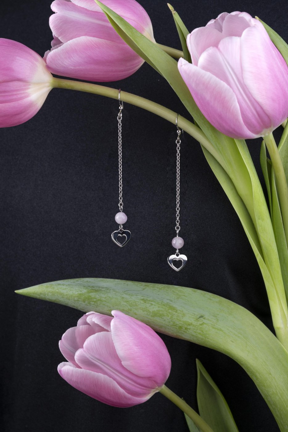 Earrings heart ornamentalistics mini + kunzite - long