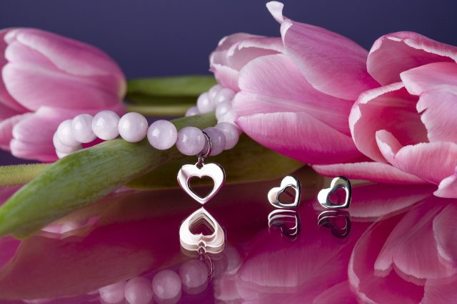 Set heart ornamentalistics - studs + bracelet (various gemstones to choose from)