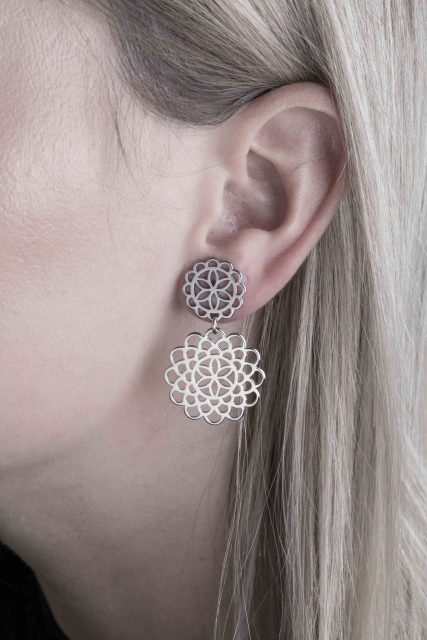 Earrings lace ornament 2cm - plated studs
