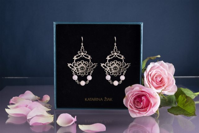 Náušnice modrotlač kvietok ornament  1 - skladané + kunzit
