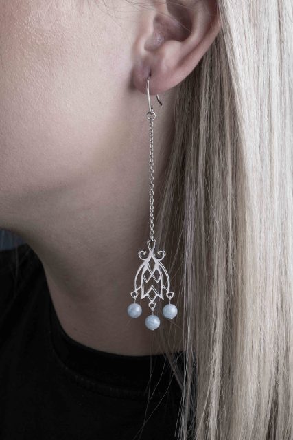 Earrings blueprint bell + aquamarine - long