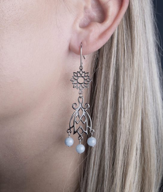 Earrings blueprint bell + aquamarine + sunflower
