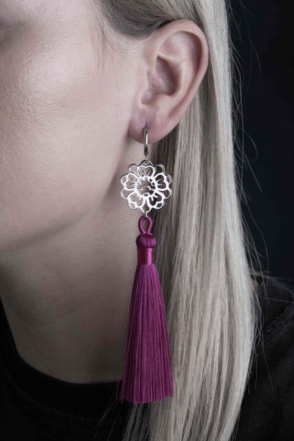 Earrings – blueprint flower – tassels