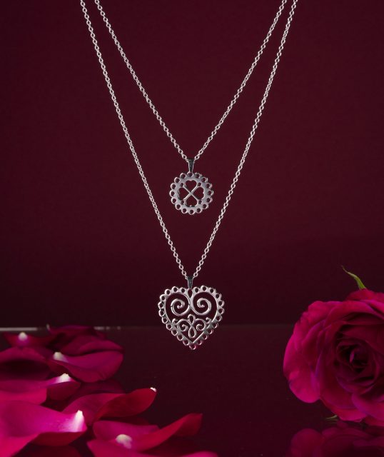 Two-row necklace heart ornament