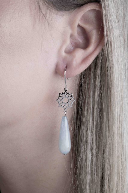 Earrings – blueprint sunflower 1.5 cm + aquamarine teardrop