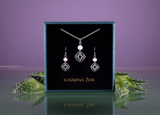 Set blueprint forget-me-not - pendant + earrings with cat's eye