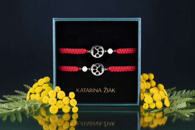 Set - 2x red bracelet cat paw Izabela - cord + pearl