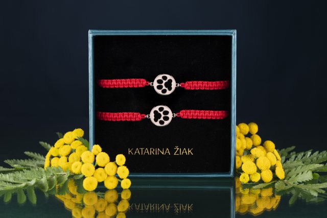Set - 2x red bracelet paw cat Izabela - cord