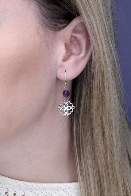 Náušnice ornament MINI Závadka +ametyst - háčik