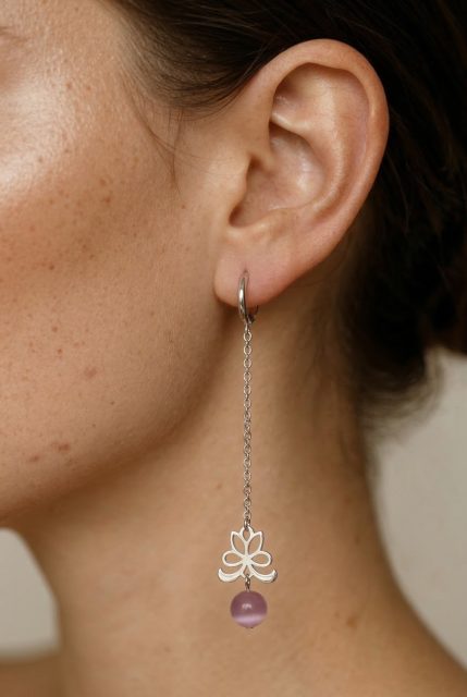 Náušnice BACUCH – ornament s ružovým mačacím okom 2