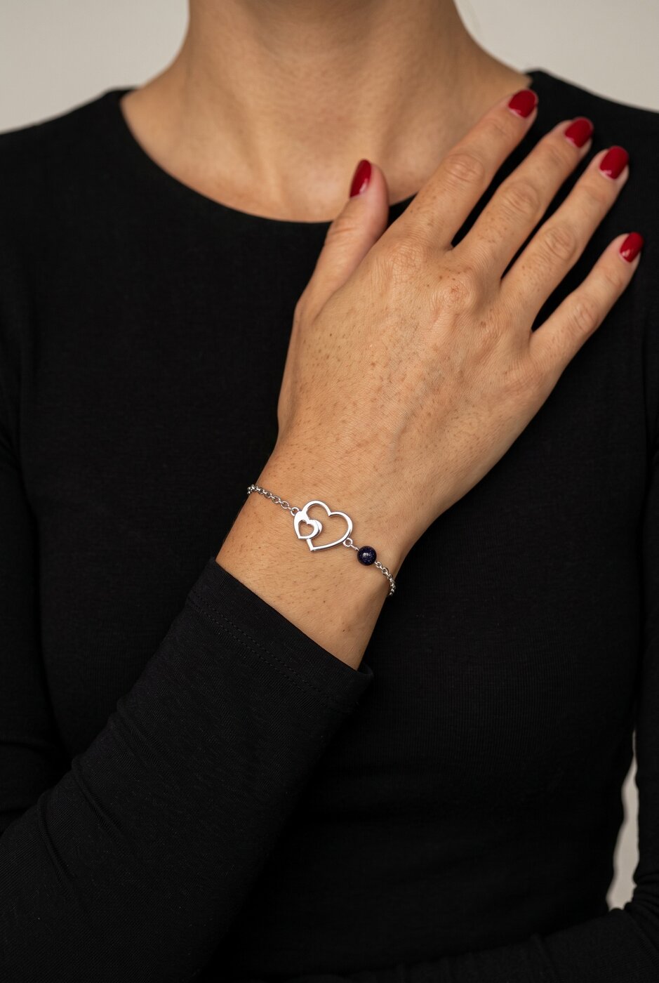 Náramok srdce ornamentika – retiazka + perla