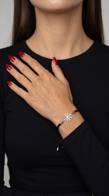 Bracelet snowflake 3 – cord red / black