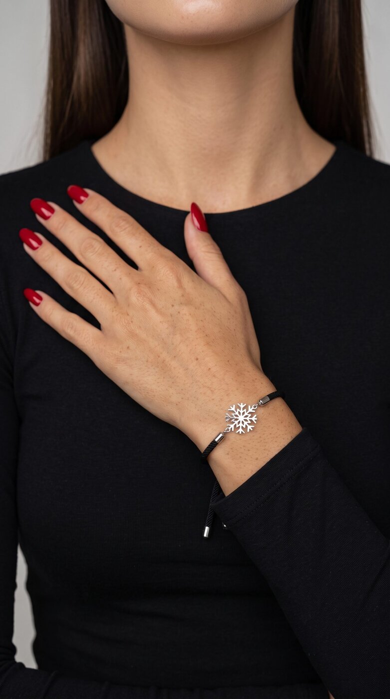 Bracelet snowflake 3 – cord red / black
