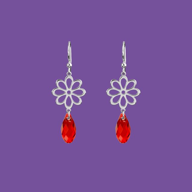Earrings folk flower - marguerite - Swarovski