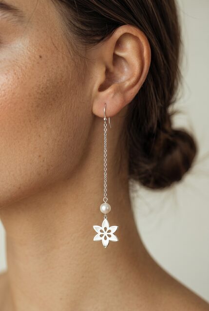 Earrings clematis 6 – pearl on a chain