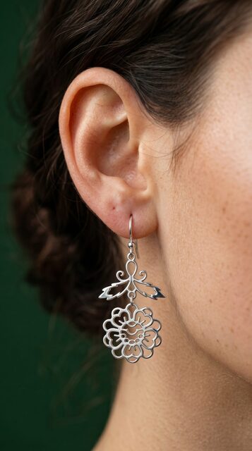 Earrings blueprint flower with leaf