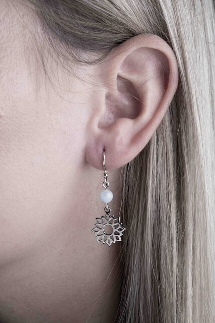 Earrings blueprint sunflower 1.5 cm + aquamarine