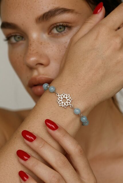 Bracelet blueprint sunflower 2 – chain + aquamarine