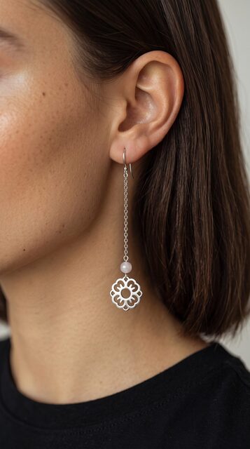Earrings – blueprint forget-me-not + kunzite – long