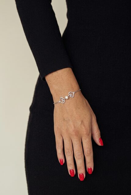 Bracelet lace 2 hearts – chain + pearl