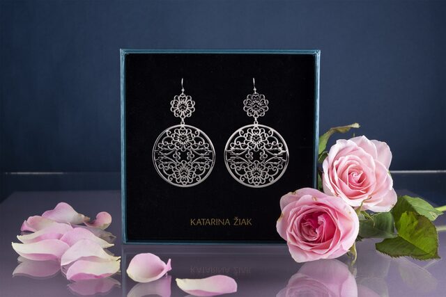 Náušnice modrotlač kvietok ornament 1 – skladané kruh