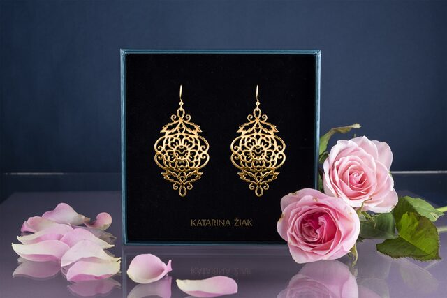 Earrings blueprint ornament flower oval 1