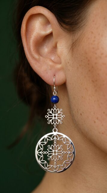 Earrings blueprint circle ornament – layered + lapis