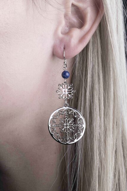 Náušnice modrotlač kruh ornament – skladané + lapis