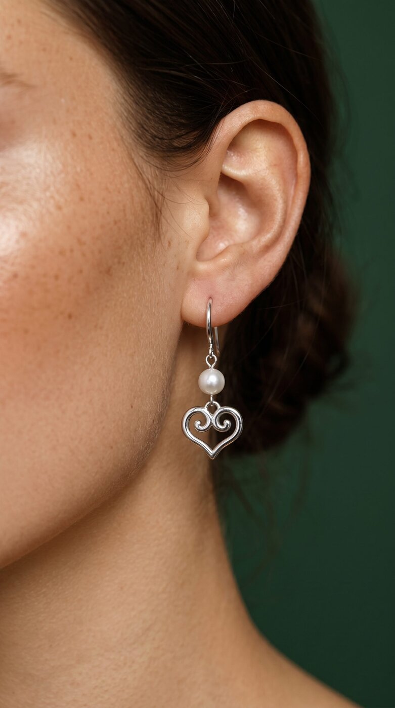 Earrings lace heart with pearl